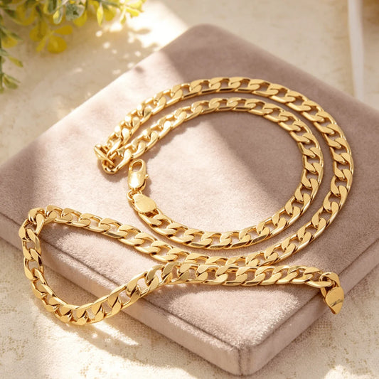 Noble 18K gold Charms 8MM sideways chain Necklace for Men women Luxury Fashion Party Wedding Versatile Jewelry Christmas Gifts