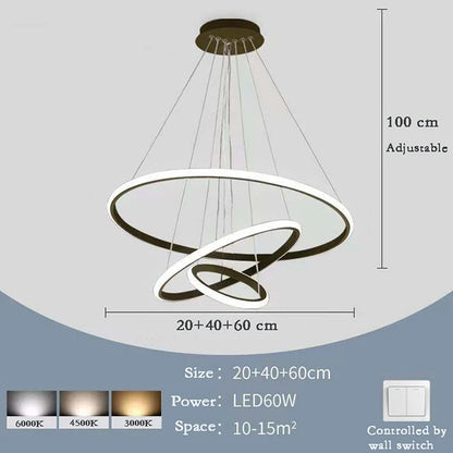 Nordic Simple Circles LED Chandelier 3 Rings Lights for Dining Bar Living Room Pendant Lamp Loft Home Decoration