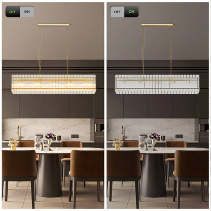 Modern Rectangular Crystal Glass Chandelier, 10-Lights Glod Chandelier Lighting Contemporary Pendant Ceiling Light Fixture