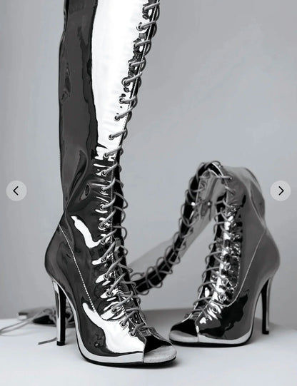 Over the knee Long Boots Women Heels Soft Lace-up Boots Stilettos Jazz Dance Latin Dancing Outdoor Sexy Stilettos Booties