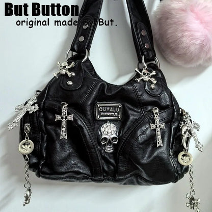 Women Y2K Girl Vintage Harajuku Full of Chains Gothic Rivet Spike Gothic One Shoulder Handbag Women’s Punk Tote Steampunk Bags