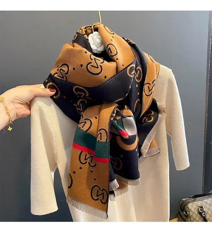 Scarf Women Luxury Designer Cashmere Pashmina Shawl Scarves Warm Winter Blanket Large Wrap Stoles Bufanda Ladies Stripe Wraps