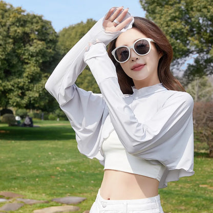 New Casual Women's Sunscreen Shawl Solid Color Breathable Sunscreen Capes Long-sleeve Ice Silk Thin Coat Summer Outdoor