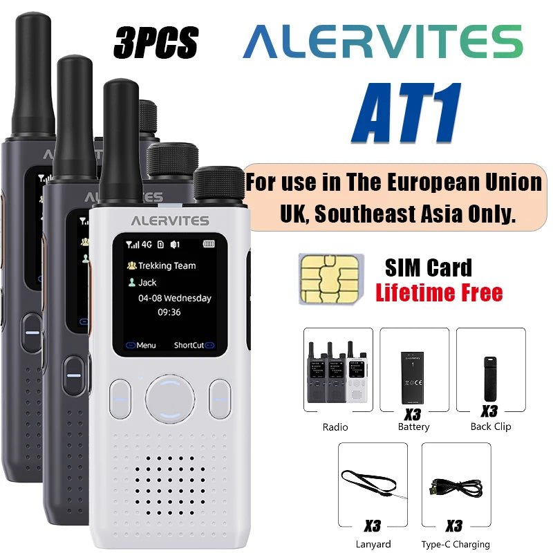 1/2/3PCS ALERVITES PoC AT1 Global Walkie Talkie Baofeng Radio 4G LTE Unlimited Distance US/EU Version OLA APP USB-C Ultra-light