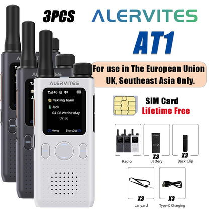 1/2/3PCS ALERVITES PoC AT1 Global Walkie Talkie Baofeng Radio 4G LTE Unlimited Distance US/EU Version OLA APP USB-C Ultra-light