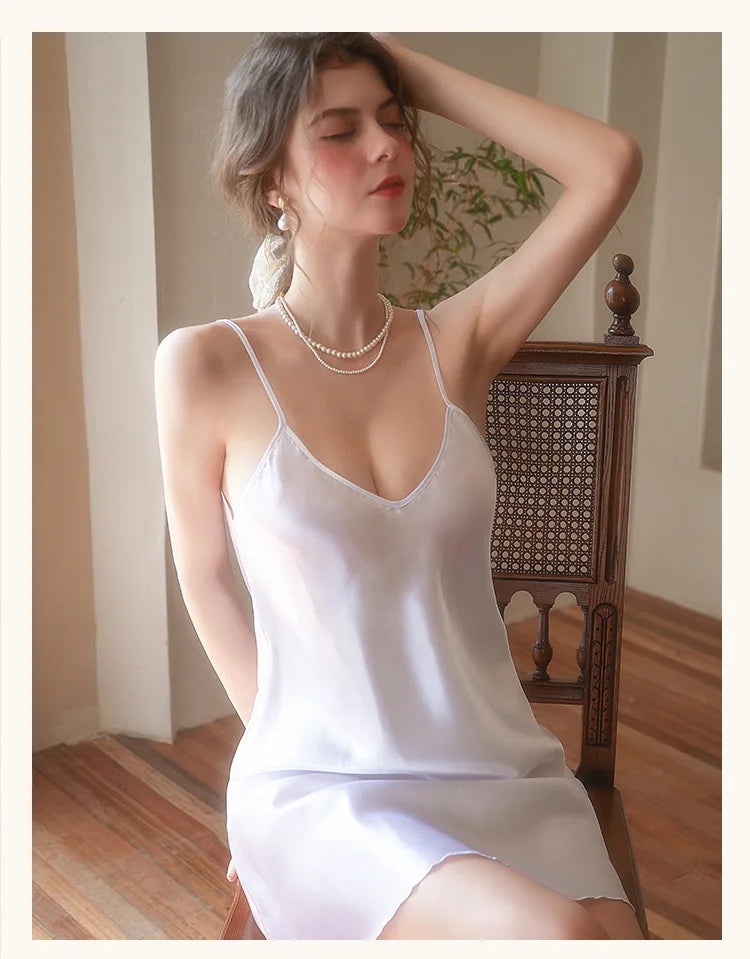 Women's Sexy Silk Satin Night Dress Sleeveless Nighties V-neck Nightgown Nightdress Plus Size Sleepwear Nightwear