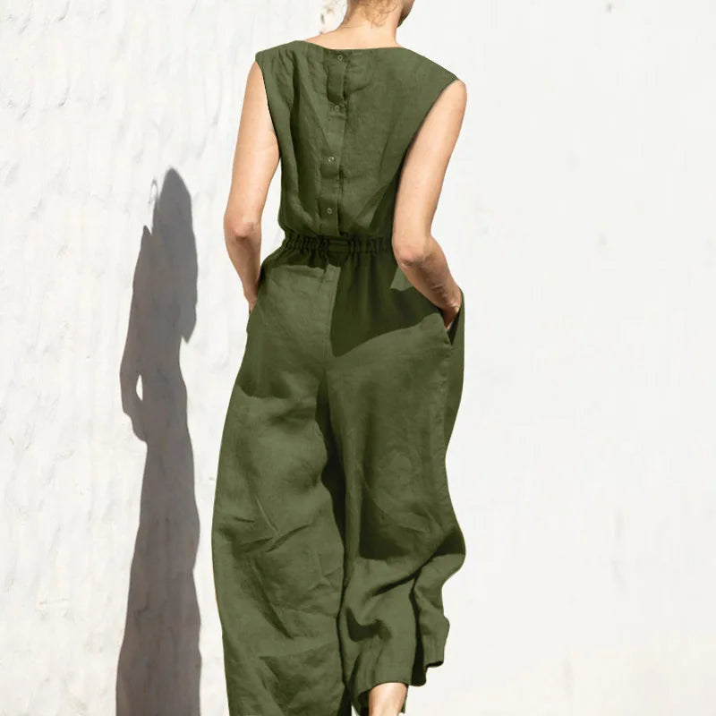 Jumpsuits Women New Summer Solid Color high-waisted Sleeveless Elastic Waist Casual Loose Temperament Rompers Clothing JYFS6542