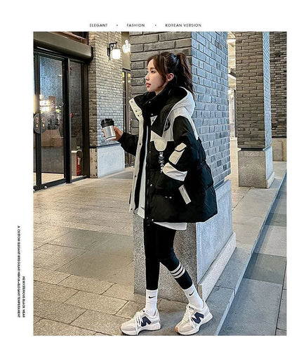 Elegant Thickened Oversized Women's down Jacket Fashionable Outerwear Parka Style Winter Coat Korean Style Straight Cut Cotton