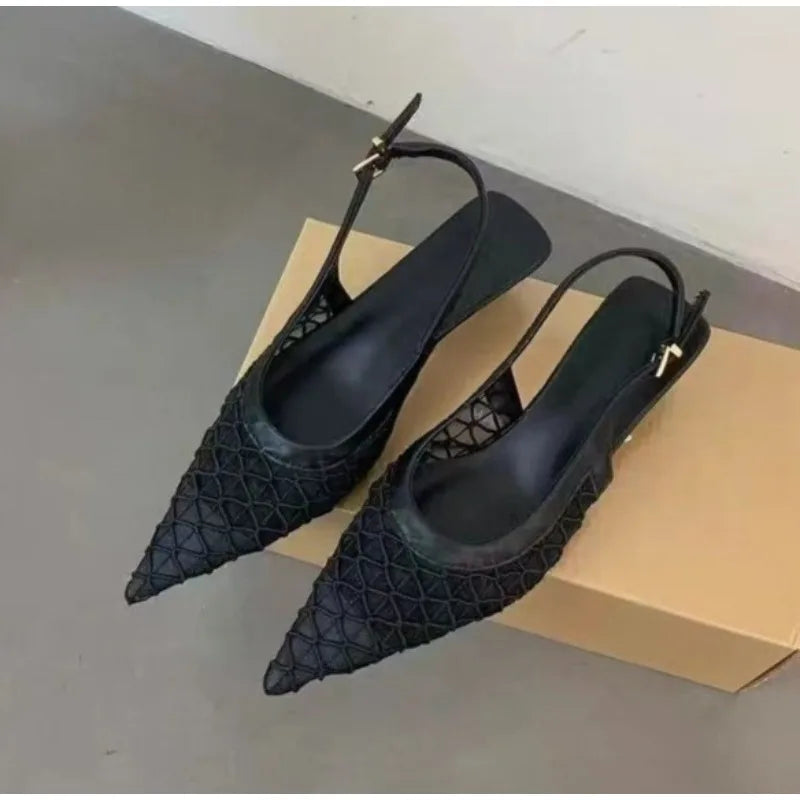 Luxury Brand High Heels Women Sandals Mesh Embroider Elegant Pointed Ladies Slingback Party Wedding Bridal Dress Shoes Woman