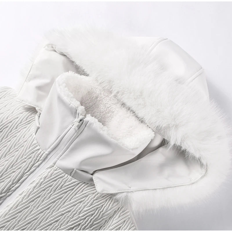 Women's Chic White Hooded Ski Jumpsuit with Waist Belt Warm Snowproof One-Piece Snow Wear Winter Sports Fashion Lady Snowsuit