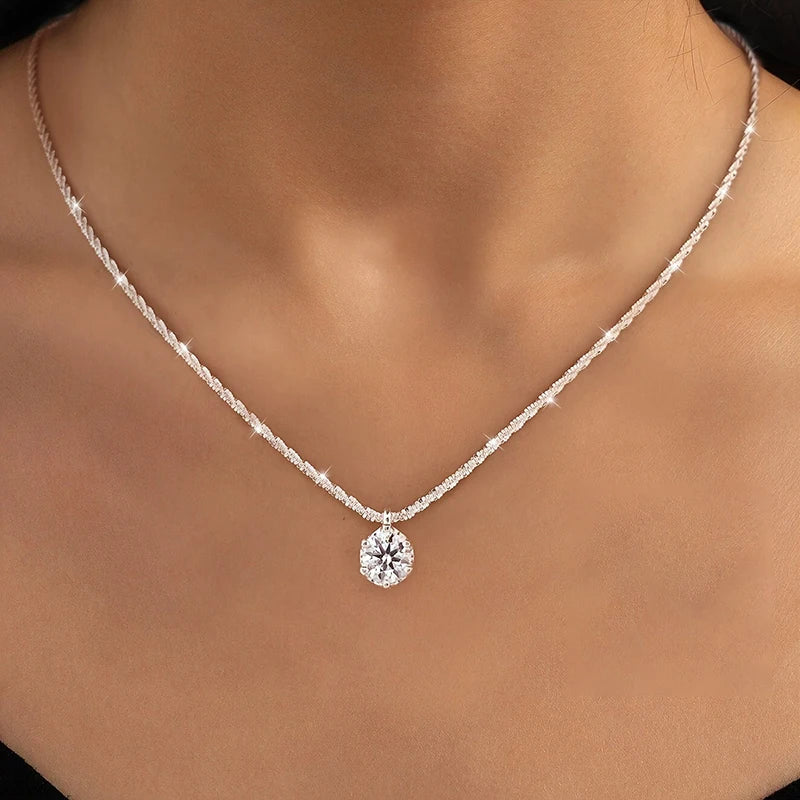 Certified Moissanite Cauliflower Chain Necklace Real 925 Sterling Silver Sparkling 6 Prong Lab Diamond for Women Fine Jewelry