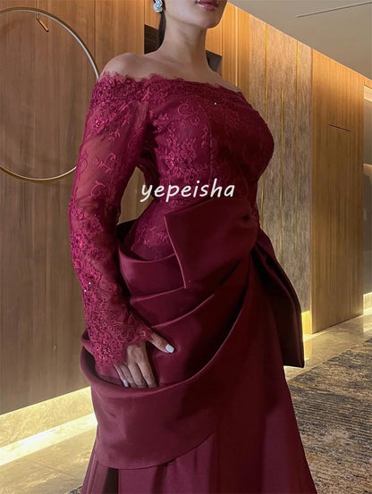 Customized Sexy Exquisite Draped Lace Bow A-line Off-the-shoulder Long Dresses Bespoke Occasion Dresses Sizes Available Fashion