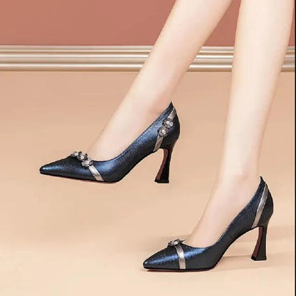 Women Classic Navy Blue Crystal Shining High Heel Shoes Lady Spring & Summer Comfort Stylish Pumps Mulheres De Salto Alto E357