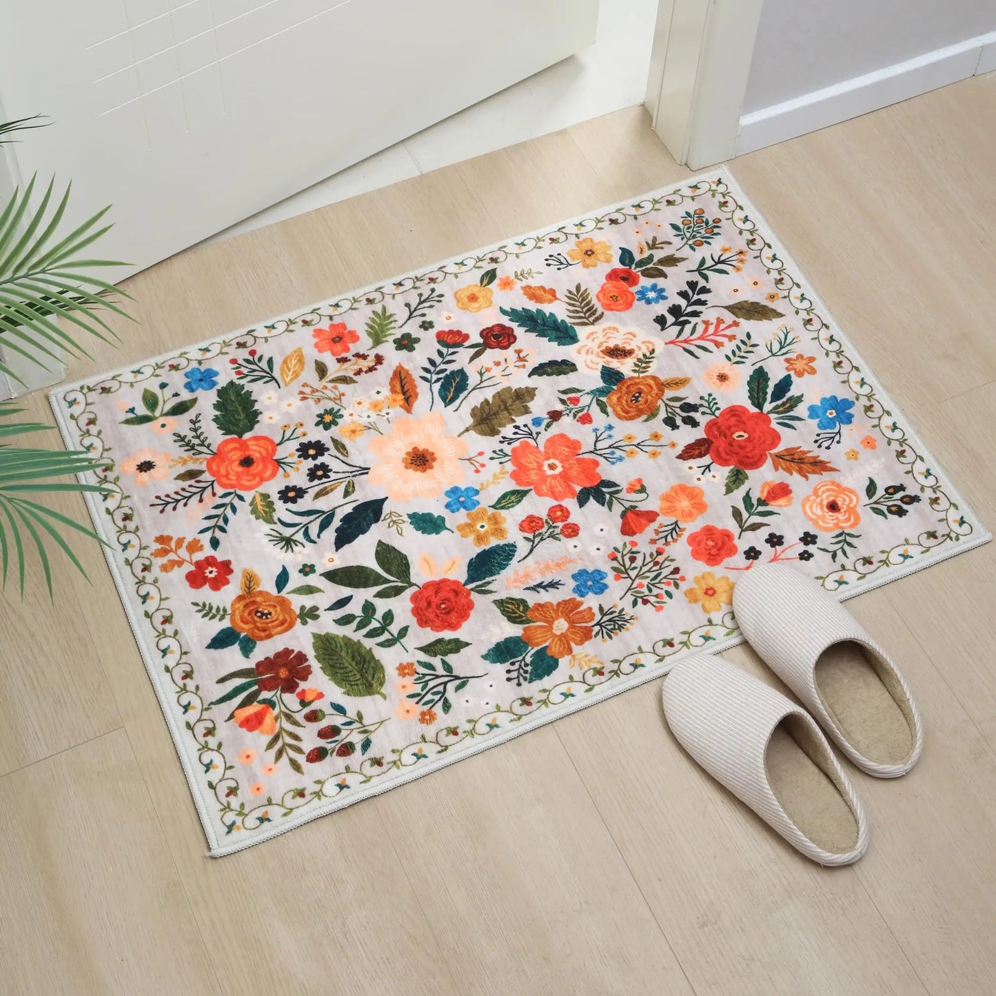 VIKAMA Door Mat Indoor Entrance Machine Washable Boho Floral Small Area Rug Non-Slip Low Pile Throw Rugs for Home Entryway Decor