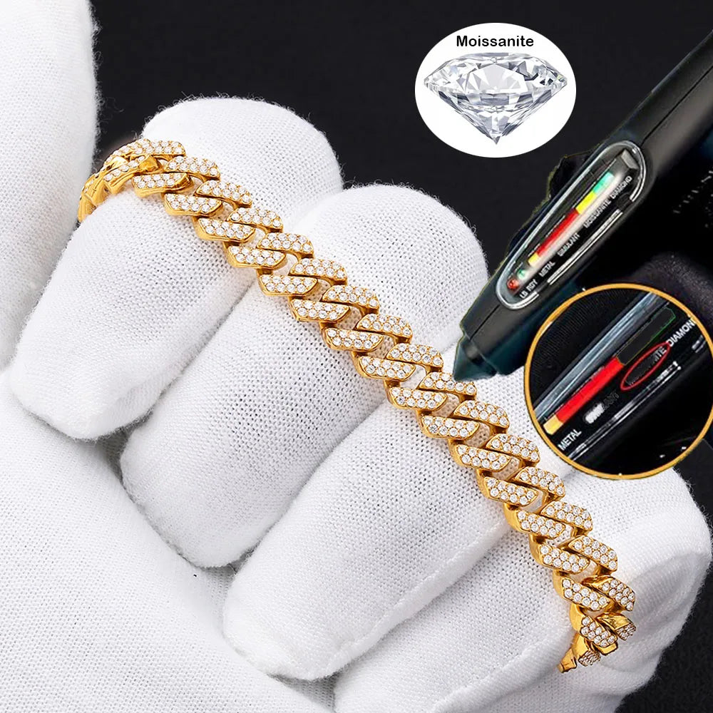 Hip Hop Fine Jewelry 8mm Stainless Steel Cuban Chain Iced Out 2 Rows VVS1 Moissanite Necklace Bracelet Miami Fashion For Men