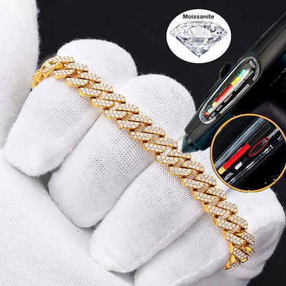 Hip Hop Fine Jewelry 8mm Stainless Steel Cuban Chain Iced Out 2 Rows VVS1 Moissanite Necklace Bracelet Miami Fashion For Men