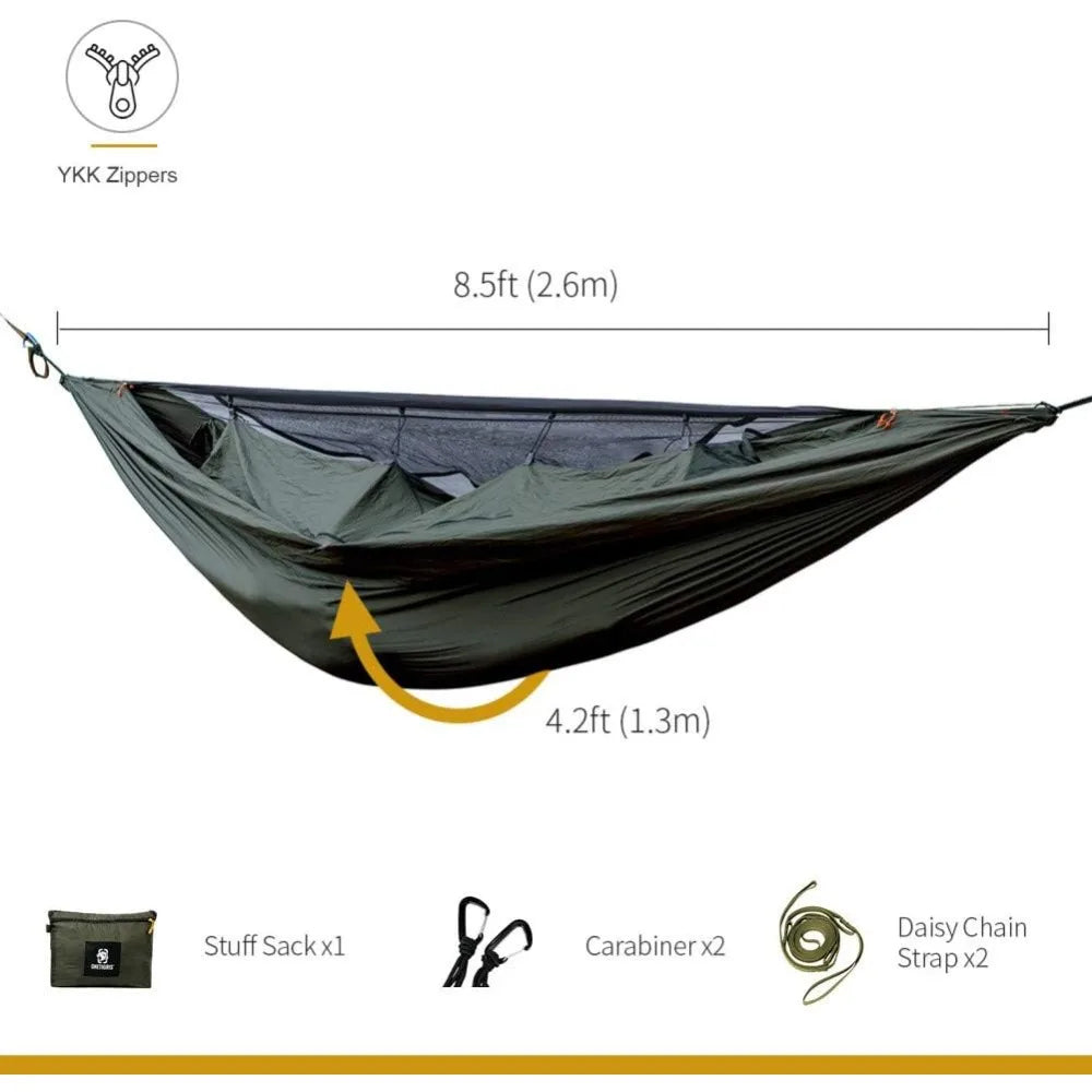 Camping Hammock with Net, Lightweight Portable, Warm Internal Cover, Tree Friendly Straps