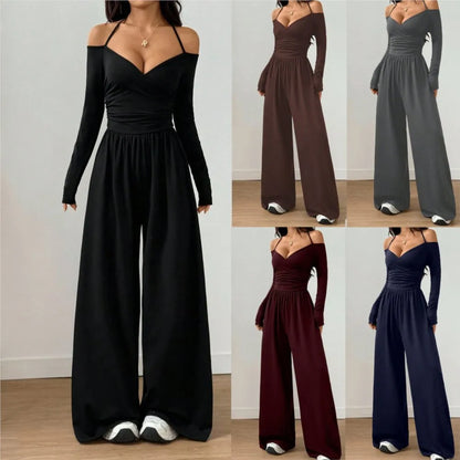 2026 Casual Jumpsuits For Woman Jumpsuit All-match Women's Clothe Simple Style Neck Halter Off Shoulder Solid Color Long Sleeves
