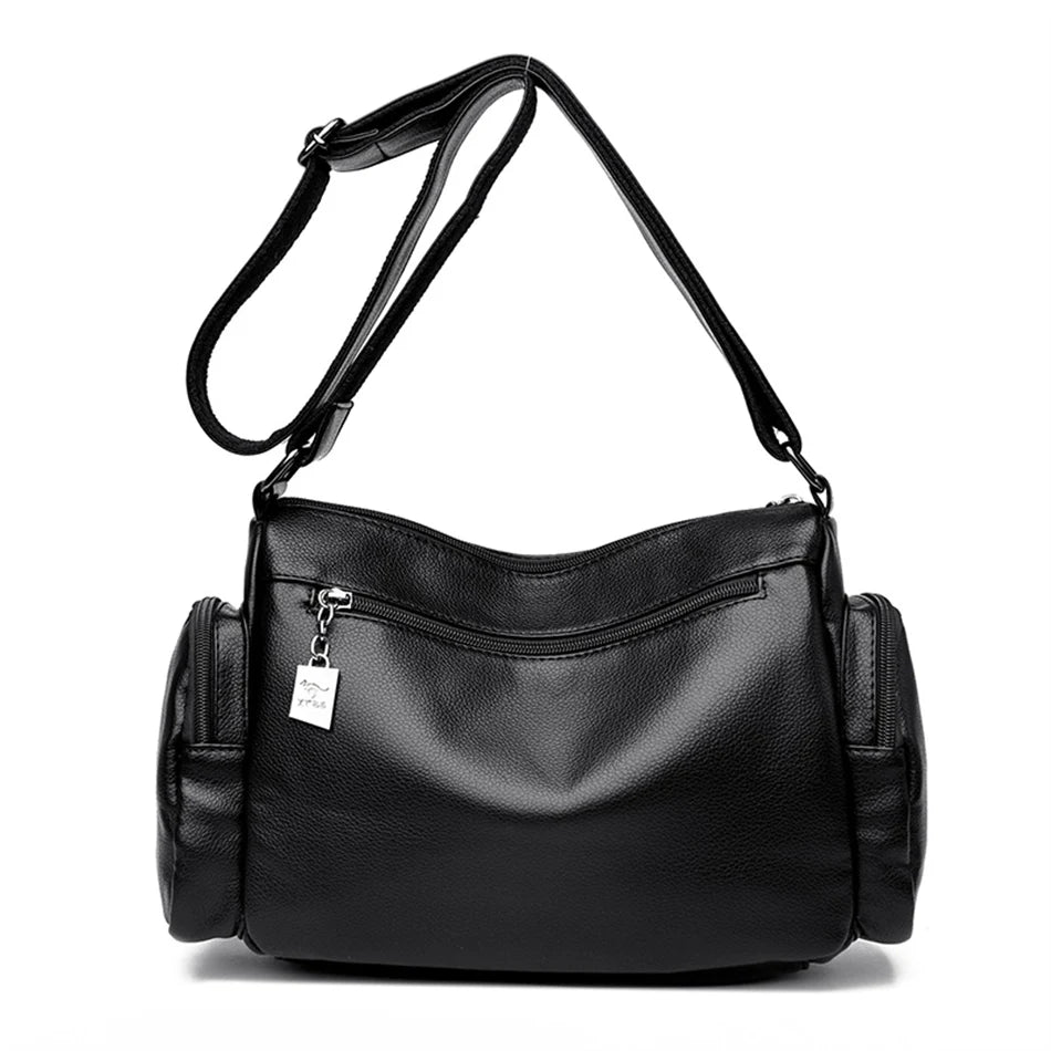 Many Pockets Women Leather Top-handle Bag Luxury Designer Female Shoulder Messenger Shopper Bags Brand Ladies Crossbody Handbags