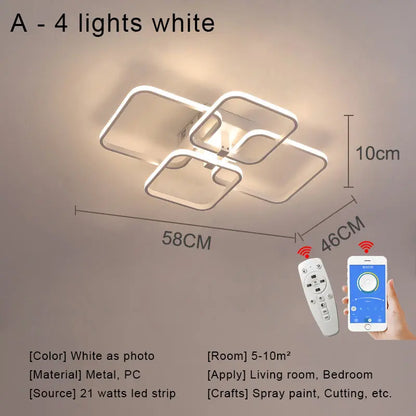 Modern Square LED Ceiling Chandelier with Remote Control Dimmable Light Fixture for Living Room Bedroom Dining Home Decor Lamp