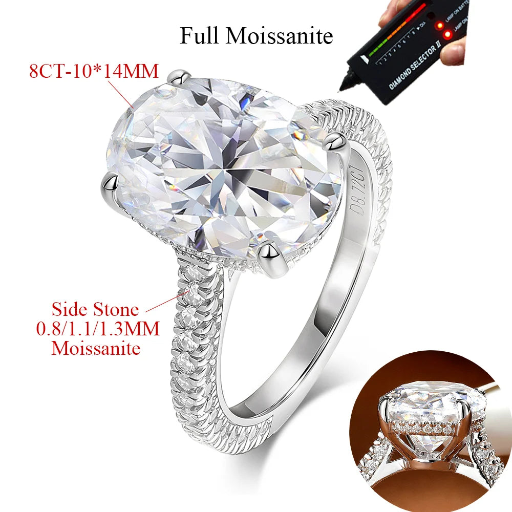 COSYA 8CT 10*14mm Oval Cut Full Moissanite Ring For Women S925 Silver Hidden Halo Wedding Diamond Band Luxury Fine Jewelry Gift