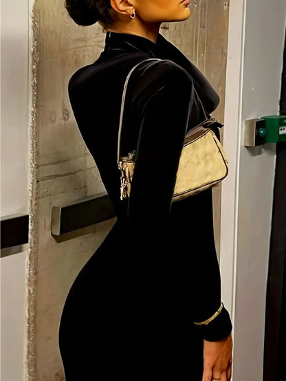 Slim Fit High Neck Long Sleeve One-Piece Jumpsuit Bodycon Slimming Design Fashionable Elegant Women's Clothing
