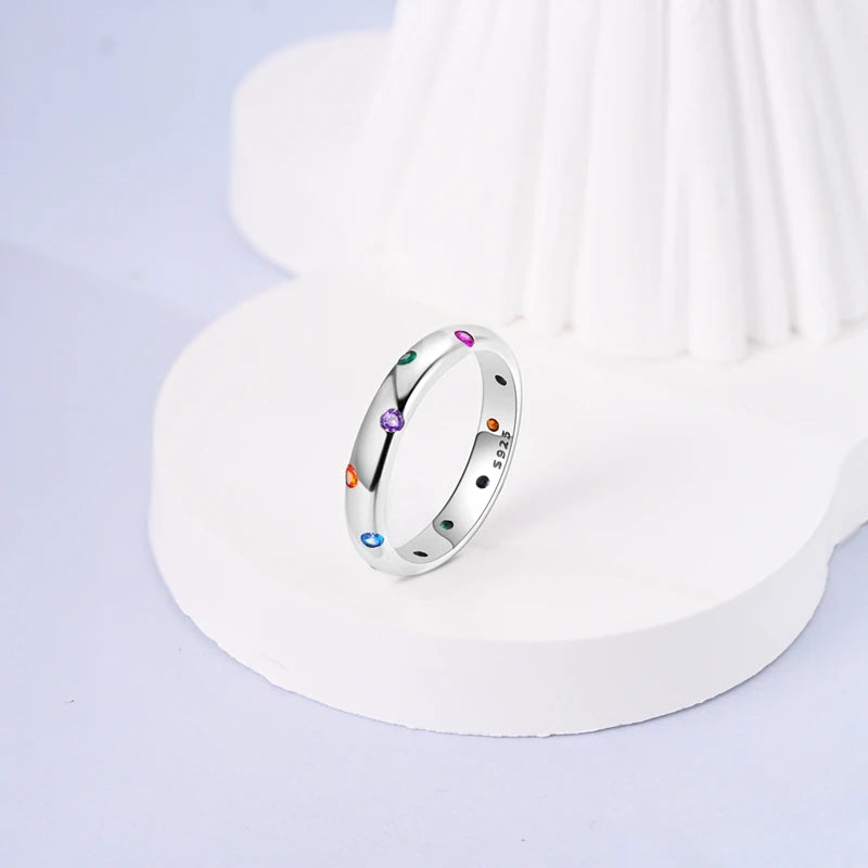 Original 925 Sterling Silver Ring Colorful Diamonds Cubic Zircon Finger Ring For Women Jewelry Wedding Engagement Birthday Gift