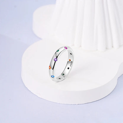 Original 925 Sterling Silver Ring Colorful Diamonds Cubic Zircon Finger Ring For Women Jewelry Wedding Engagement Birthday Gift