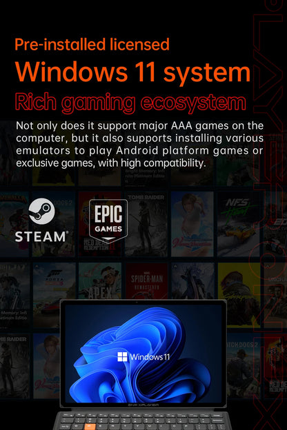 Onexplayer X1 pro 3-in-1 Mini Laptop A1470-32G+2TB Windows 11 10.95'' Gaming Laptop AI Camera 120hz HDMI Handheld GamePad Tablet
