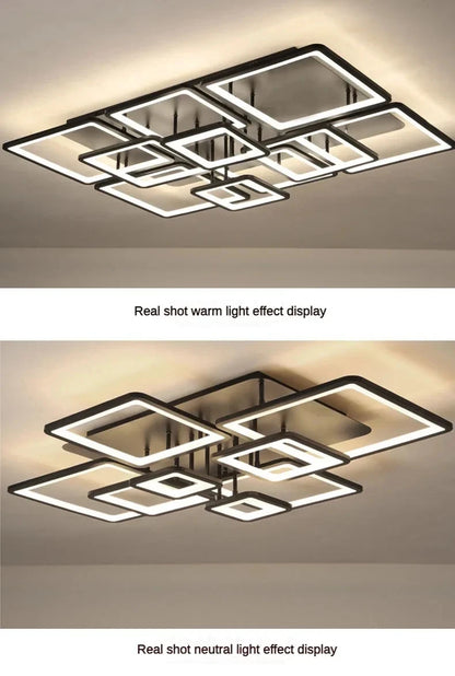 Creative Grid LED Ceiling Light Luxury Villa Hall Black Living Room Decor Dining Room Ceiling Chandelier Home Lustre Fixture