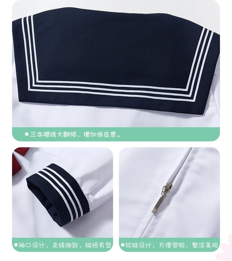 Summer pleated skirt set,sailor suit,student uniform set skirt,Japanese-style white three-book basic school uniform pleatedskirt