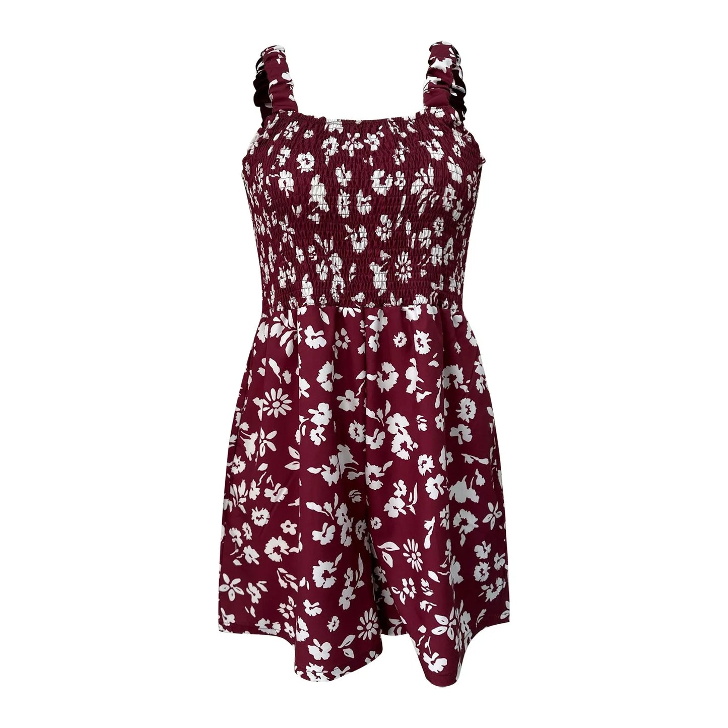 Ladies' Summer Casual Smocked Rompers Chic Square Neck Sleeveless Loose Shorts Jumpsuits Thin Bohe Style Beach Vacation Outfits