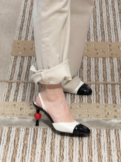2026 Summer New Elegant Female Shoes Patchwork Pointed-Toe Stiletto Heels Sandals Luxury Trendy Back Strap Cherry High Heels 9cm