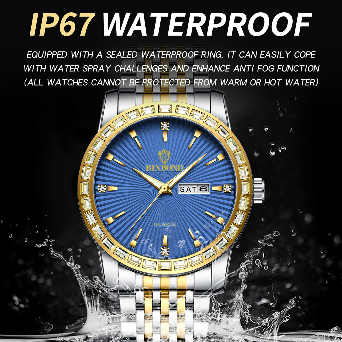 BINBOND Luxury Quartz Watches For Men Luminous Waterproof Men's Wristwatch Reloj Hombre Original Man Watch With Diamond