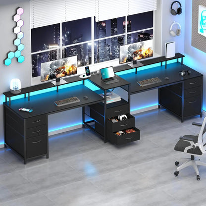 98 Inch 2 Person Desk with 9 Drawers and Outlets for Home Office ＆ Gaming | 2 Person Workstation with Storage, Double, Custom