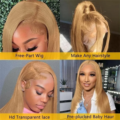 Bone Straight Honey Blonde Wig Human Hair 13x6 Hd Lace Frontal Wigs For Women 36 Inch #27 Colored Wig 13x4 Lace Front Wig 200%
