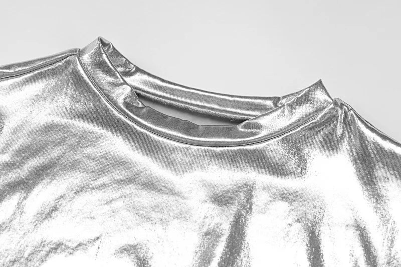 Leather Solid O Neck Short Sleeves Sexy Slim Y2K T-Shirt Top 2024 Summer Women Fashion Tees Streetwear Grunge Clothes