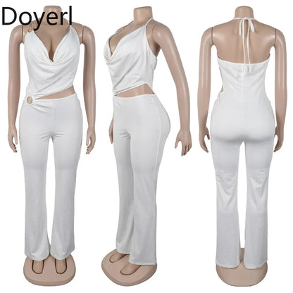Doyerl Halter V-neck Backless One Piece Jumpsuit Women Sexy Hollow Out Sleeveless Night Club Outfits Birthday Rompers Overalls