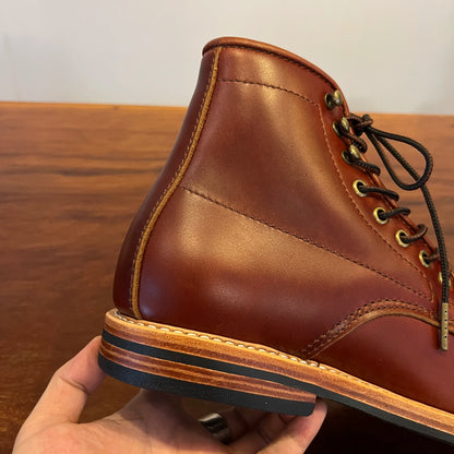 C62 Retro Suede Leather Men Work Boots Brown High Top Lace Up Hand Stitched Thick Sole Biker Ankle Shoes Outdoor Casual Footwear