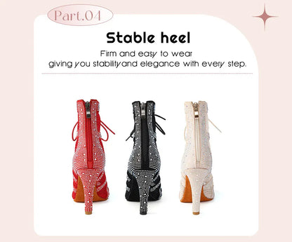 SWDZM Women Dance Boots Shiny Latin Jazz Dance Shoes Full Rhinestone Dancing Boots Customizable Heels Women Ladies Dancing Shoes