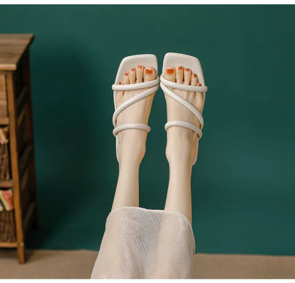 Elegant Ladies Glass Tacones Slippers Open Toe Thick Band Sandals Women High Heels Shoes Wedges Open Toe Slides Beach Sandalias