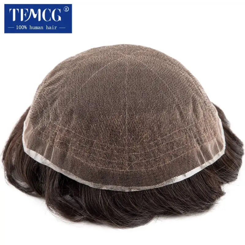 Full Lace Hair System Men Wig With Realistic Hairline Toupee For Men Breathable Male Hair Prosthesis 100% Human Hair Wig For Man