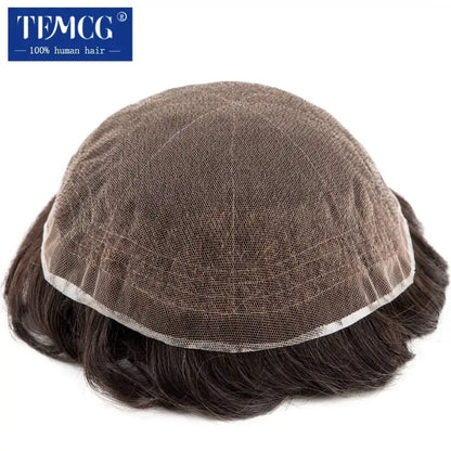 Full Lace Hair System Men Wig With Realistic Hairline Toupee For Men Breathable Male Hair Prosthesis 100% Human Hair Wig For Man