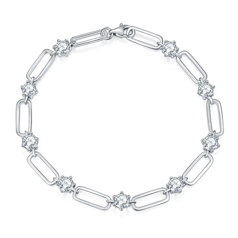 Butterflykiss Full Moissanite 4.5mm Diamond Necklace Bracelet For Women S925 Sterling Silver Paperclip Engagement Jewelry Gift