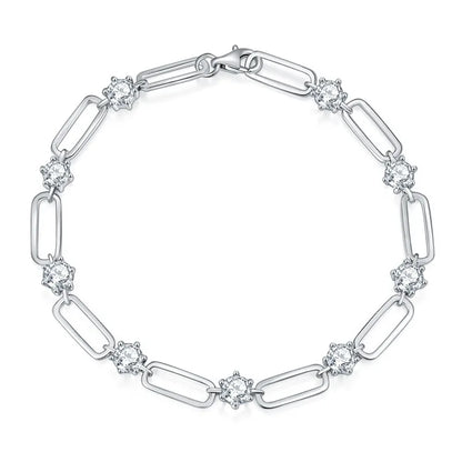 Butterflykiss Full Moissanite 4.5mm Diamond Necklace Bracelet For Women S925 Sterling Silver Paperclip Engagement Jewelry Gift
