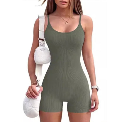 Women Summer New Sexy Suspender Tight Jumpsuits Solid Color Sleeveless Seamless Bodycon High Waisted Female Sporty Wear Clothing