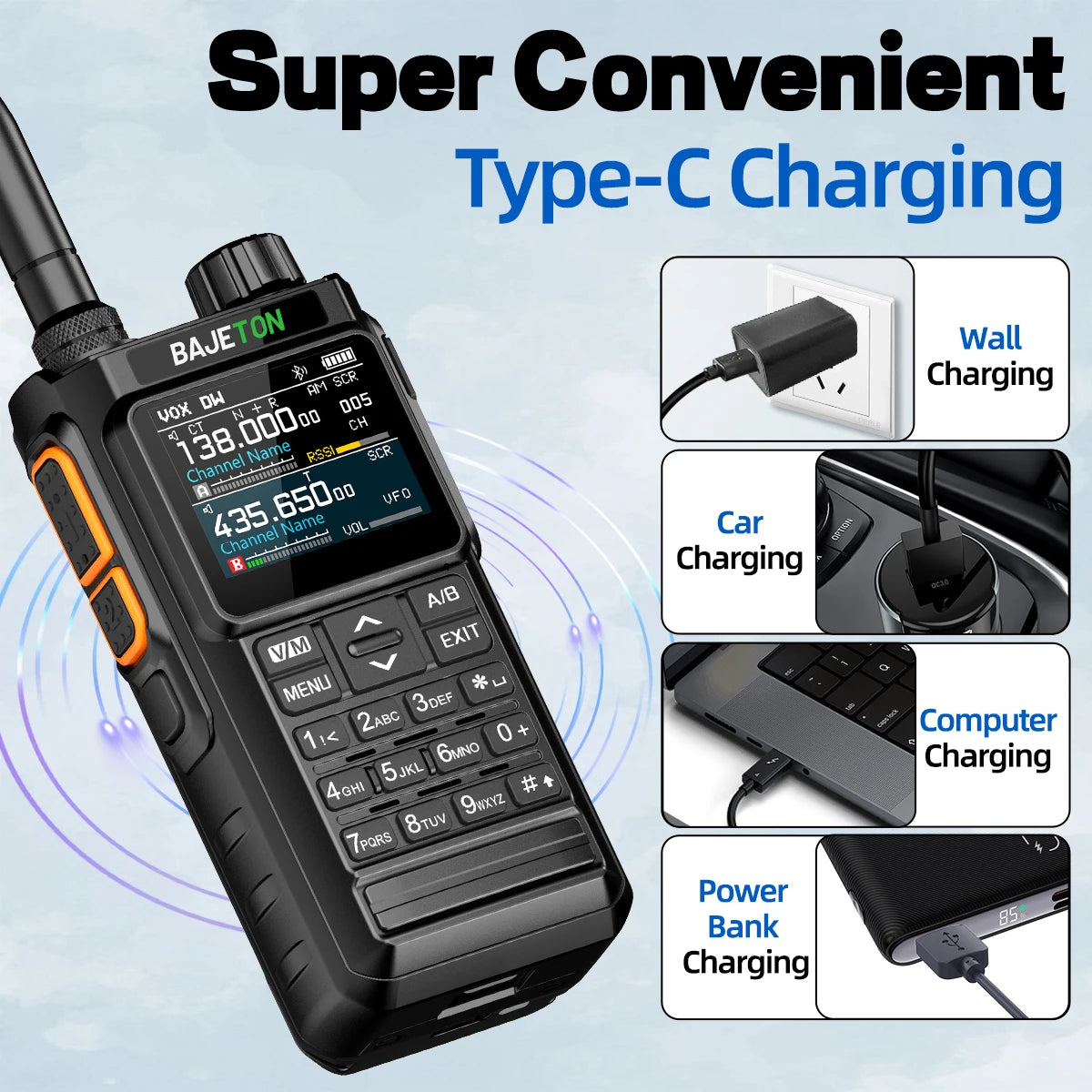 BAJETON BJ7700 Walkie Talkie  Portable  Full Band Bluetooth Programmer Noise Reduction Spectrum Analyzer AM Two Way Radio BT8000