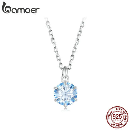BAMOER 925 Sterling Silver 1CT Blue Moissanite Pendant Necklaces, White Gold Plated Engagement Jewelry With Certificate