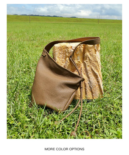 Women's Genuine Grade Cow Leather Handbags Luxury Designer Ladeis Shoulder Crossbody Bucket Bags for Woman Cowhide Underarm Bag