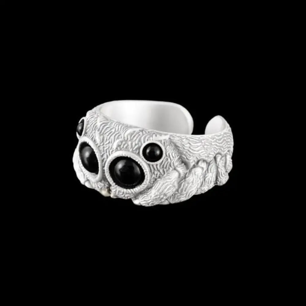 Black Agate Jumping Spider Ring Personalized Electroplated Copper Animal Open Rings Adjustable Opening Fashion Statement Ring
